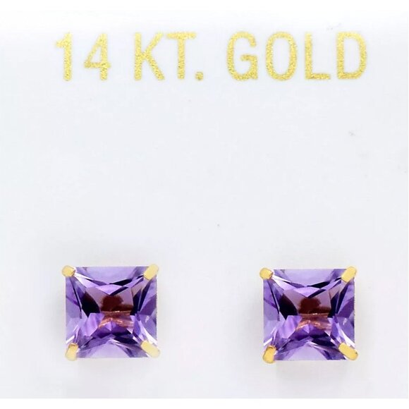Genuine 1.80 Cts Amethyst Stud Earrings 14k Yellow Gold